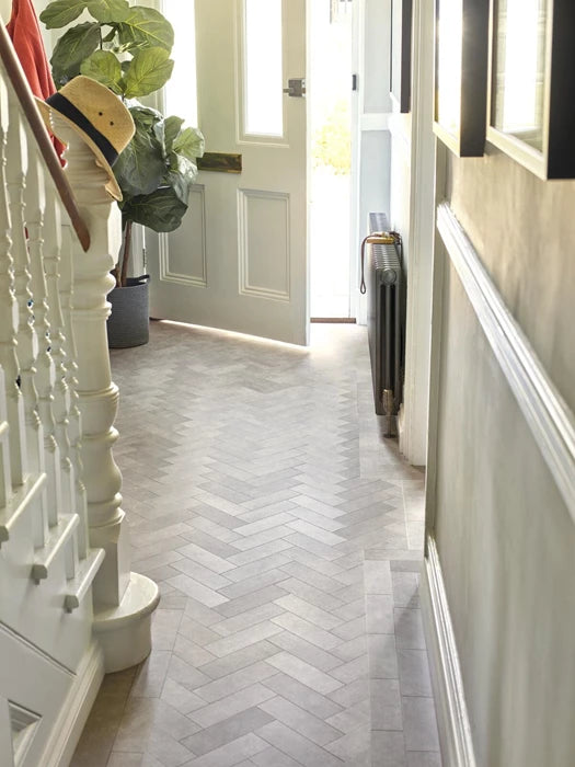 Peak In Small Parquet Vinyl Tile - Stone